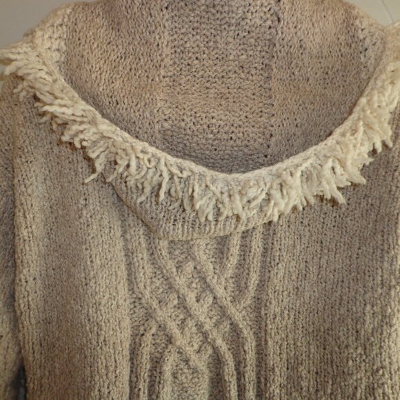 Amano Artesanias Chunky Knit Hooded Cardigan Zip Closure Pockets Beige/Cream M-L - Picture 5 of 11
